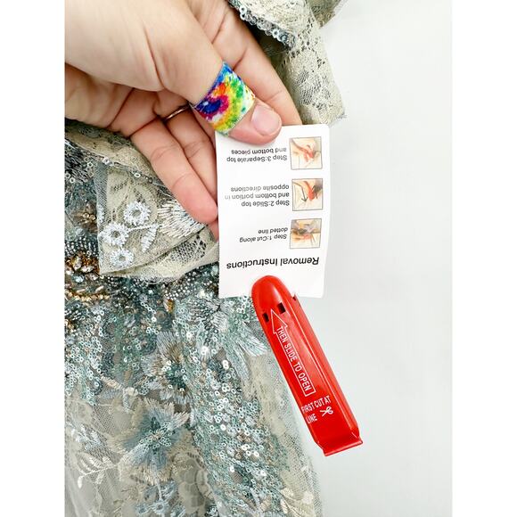 Mac Duggal 67842 Bell Sleeve Floral Seafoam Embellished Gown Dress 8 NWT - Picture 10 of 11